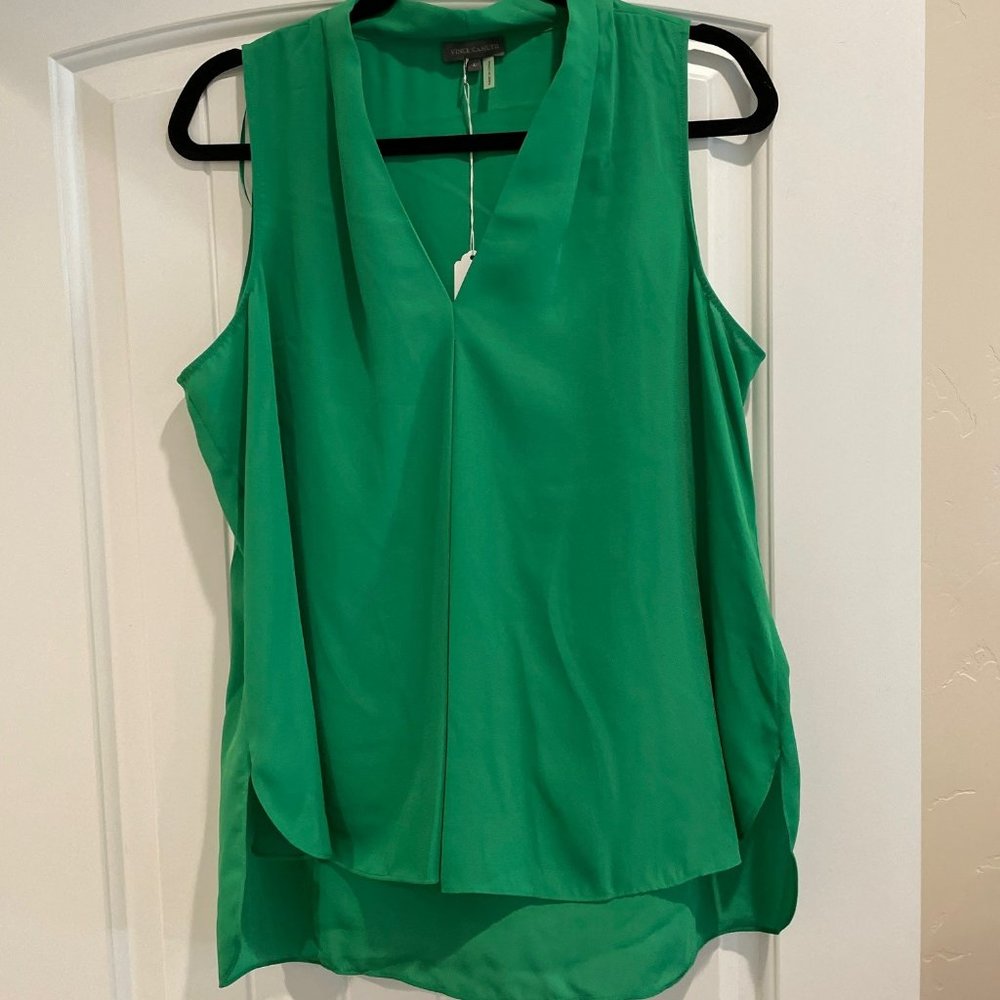 Vince Camuto Long Tank With Pleated V Neck Size Large
